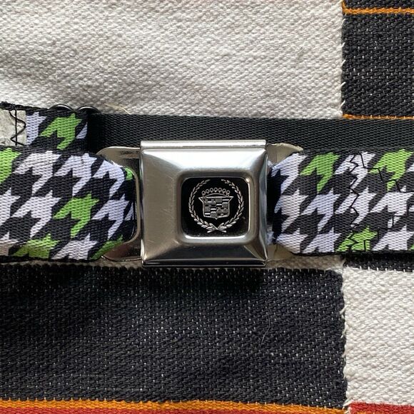 Y2K Buckle Down Adjustable Houndstooth Pattern Cadillac Seatbelt Belt. Size M - Picture 11 of 11